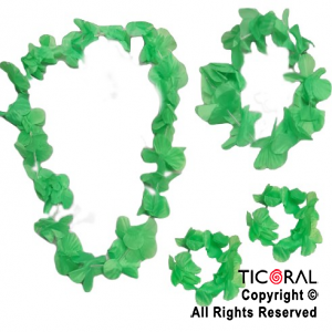 SET HAWAIANO FLORES FLUO VINCHA COLLAR Y PULSERA VERDE 4 UNID X 1